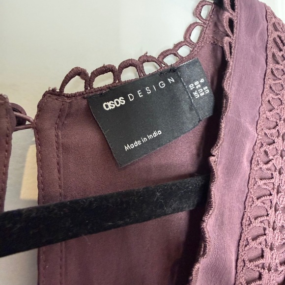 ASOS DESIGN Plum Purple Crochet Lace Insert Midi Dress Long Sleeve Boho Size 6 - Picture 4 of 6